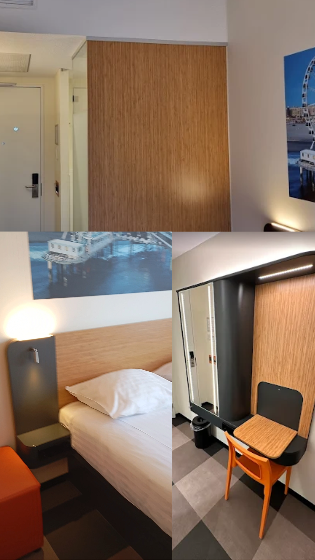Doppelzimmer im easyHotel Scheveningen Beach mit Bett, Tisch und Dusche