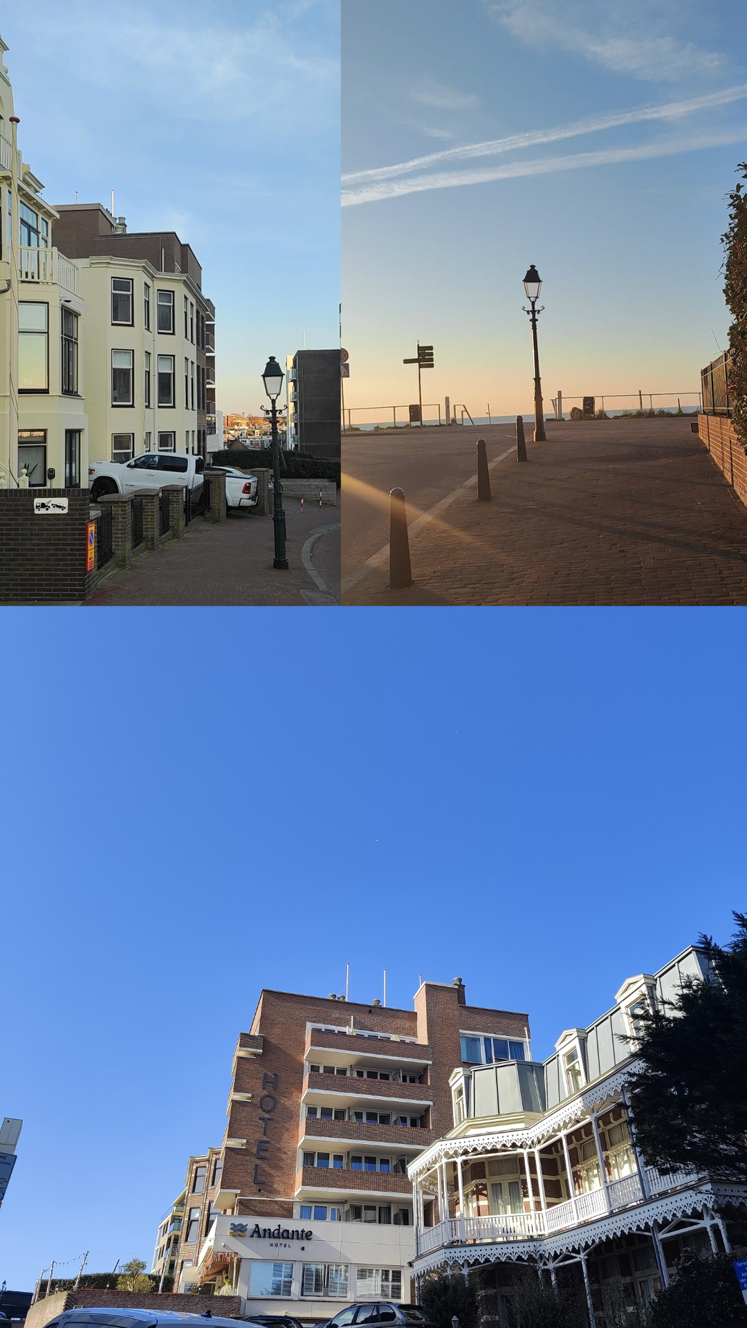 Andante an Zee Hotel Scheveningen - Sonnenuntergang vor der Tür scheveningen hotels.de hotelreview andante hotel scheveningen ansicht draußen hausansicht